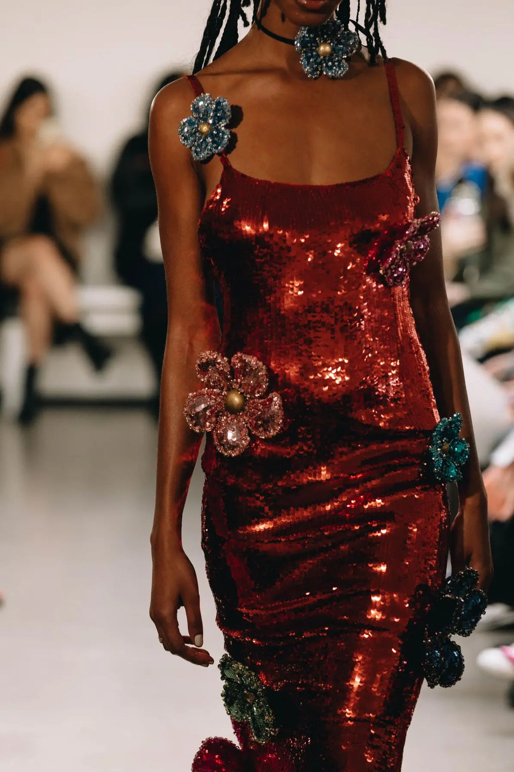Romantic Sequin Dress With Floral Beading And Floor Length Silhouette