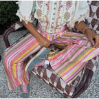 Vivid Multicolor Stripe Wide Leg Jeans With Pockets Low Waist Denim Trousers