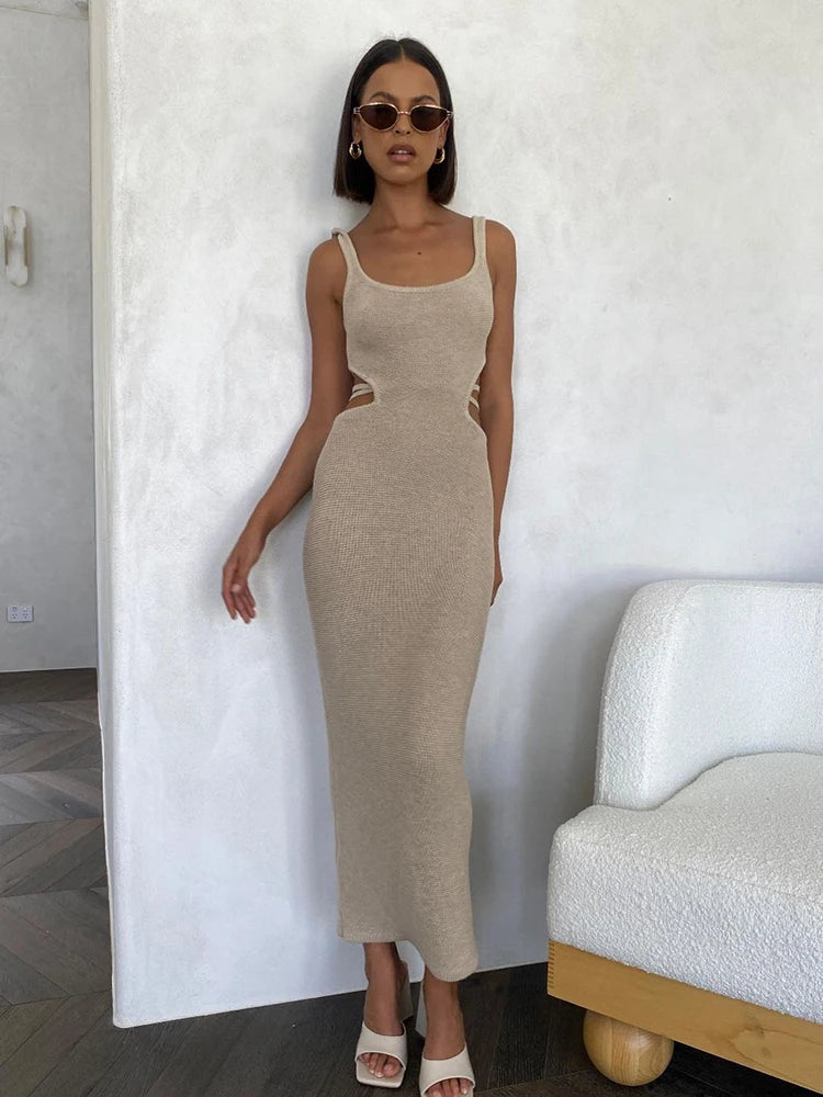 Backless Knit Maxi Dress With Straps
