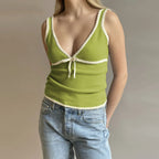 Backless Lace Up Crop Tank Top With V Neck