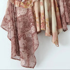 V Neck Paisley Totem Print Mini Dress With Ruffles Pleats And Irregular Hem