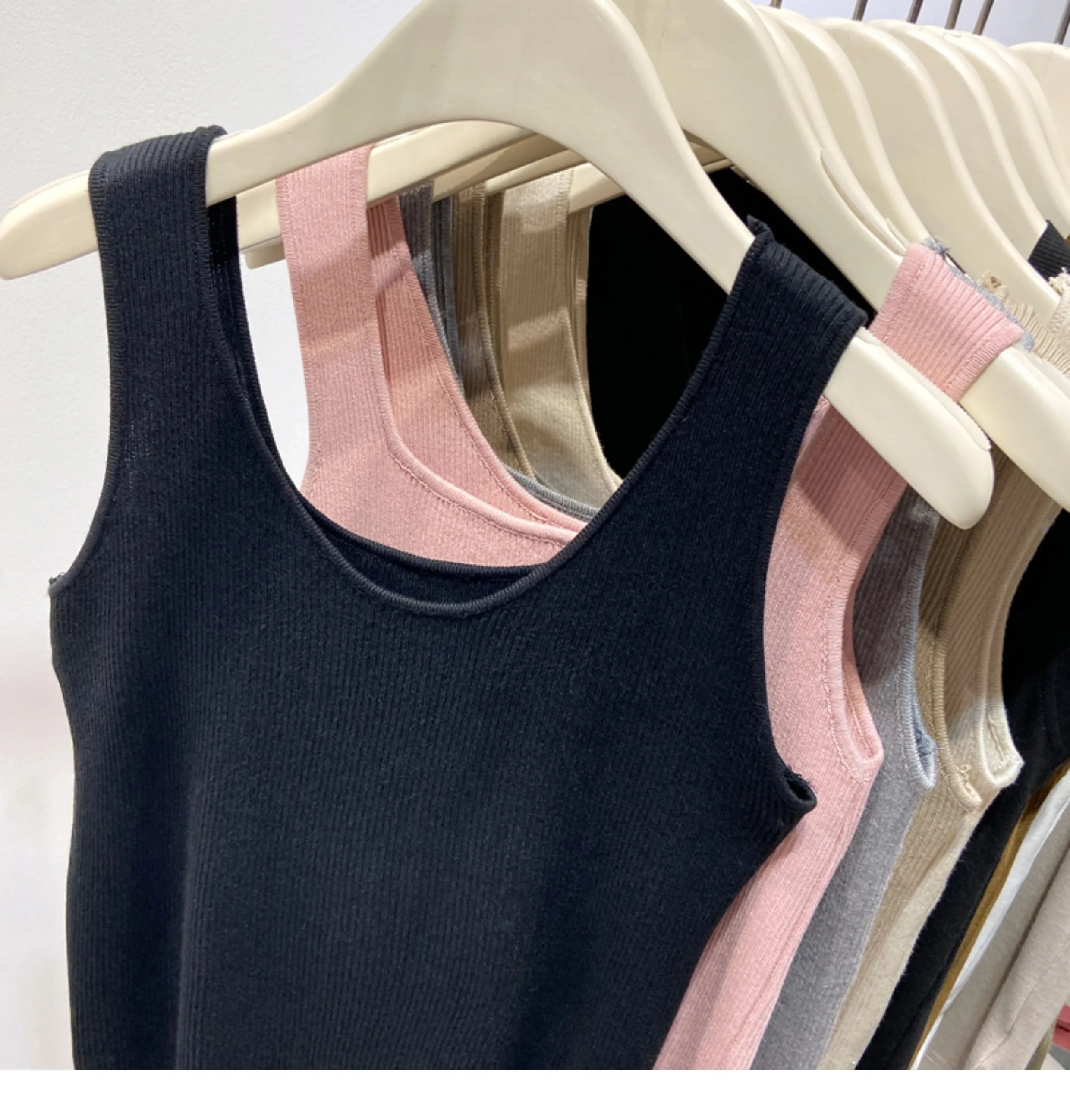 Knitted Strap Top With Clavicle Square Collar