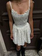 Floral Square Neck Sleeveless Bodycon Pleated Mini Dress