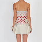 Polka Dot Satin Cami Dress With Lace Trim And Ruffle Hem Mini