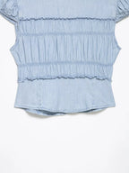 Sweet Retro-style Doll Neck Bubble Sleeve Women's Pleated Top