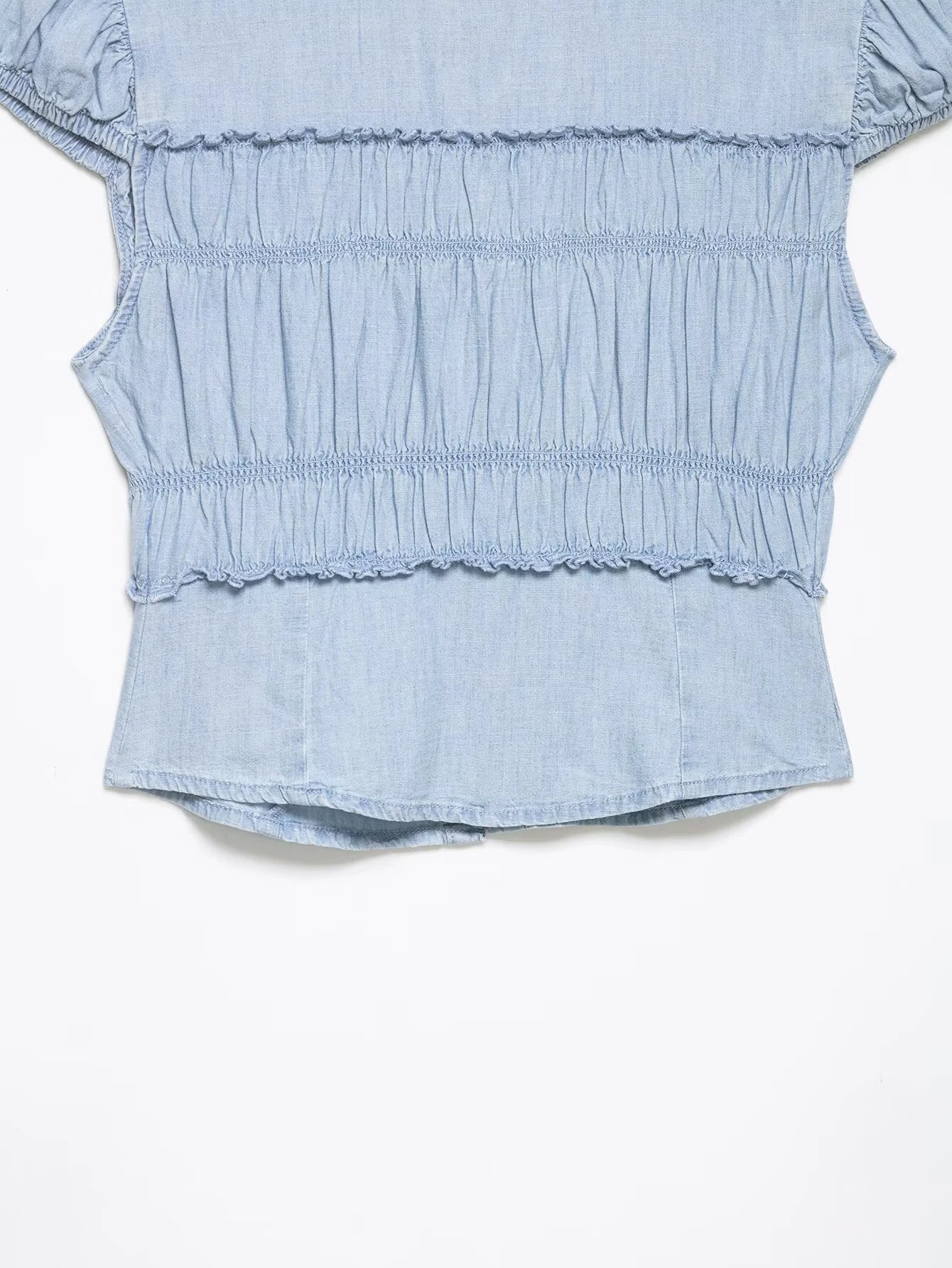 Sweet Retro-style Doll Neck Bubble Sleeve Women's Pleated Top
