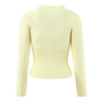 Lacing Up Bow Woodears O neck Open Buttons Through Crop Pointelle Knitted Cardigan Sweater Woman Jumper Knitwear