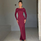 Elegant Backless Long Sleeve Maxi Dress With Bodycon Fit