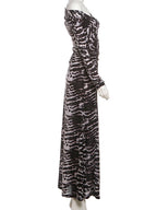 Patchwork Long Dress With Asymmetric Shoulder And Slim Stretch