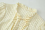 Lightweight Blouse With Puff Sleeves Tie Neck Ruffle Collar Retro Style