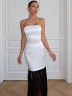 Satin Strapless Maxi Dress Off Shoulder Backless