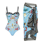 Playful Print Underwire One Piece Swimsuit With Skirt For Beach Summer Fun