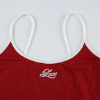 Embroidery Letter Contrast Set With Backless Camisole Top And Drawstring Elastic Shorts