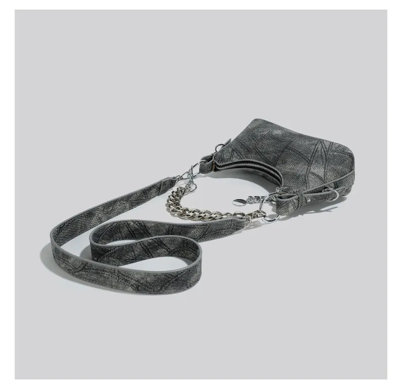 Denim Daydream Shoulder Bag With Chain Accent