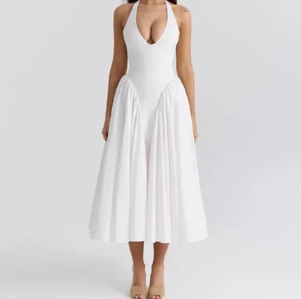 Women Ruffles Suspenders Dress Slim Solid Square Collar Sleeveless