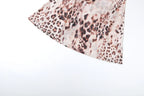 Leopard Print See Through Maxi Dress With O Neck Long Sleeves Backless Cross Bandage Detail
