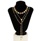 Boho Rainbow Rhinestone Layered Necklace Set For Women Bohemian Chic Everyday Jewelry