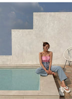 Plaid Push Up Backless One Piece Swimsuit