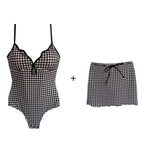 Women's Plaid One-Piece Swimsuit with Separate Two-Piece