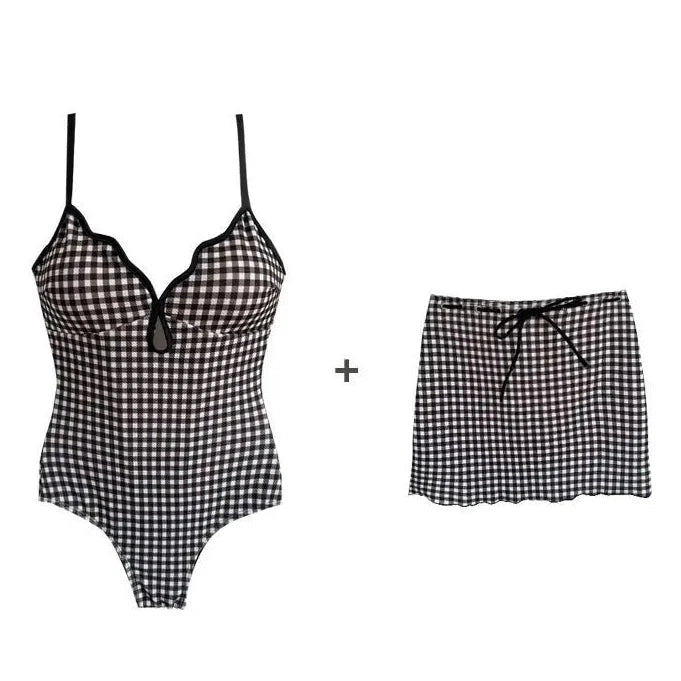 Women's Plaid One-Piece Swimsuit with Separate Two-Piece
