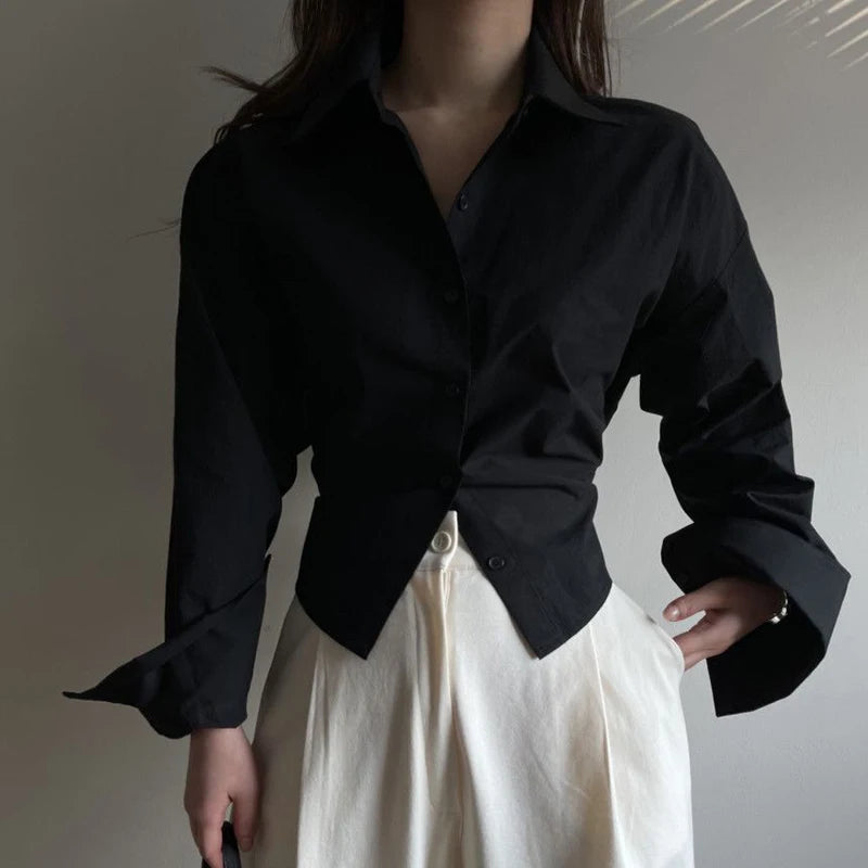 Backless Bandage Blouse With Turn Down Collar And Delicate Lace Up Details