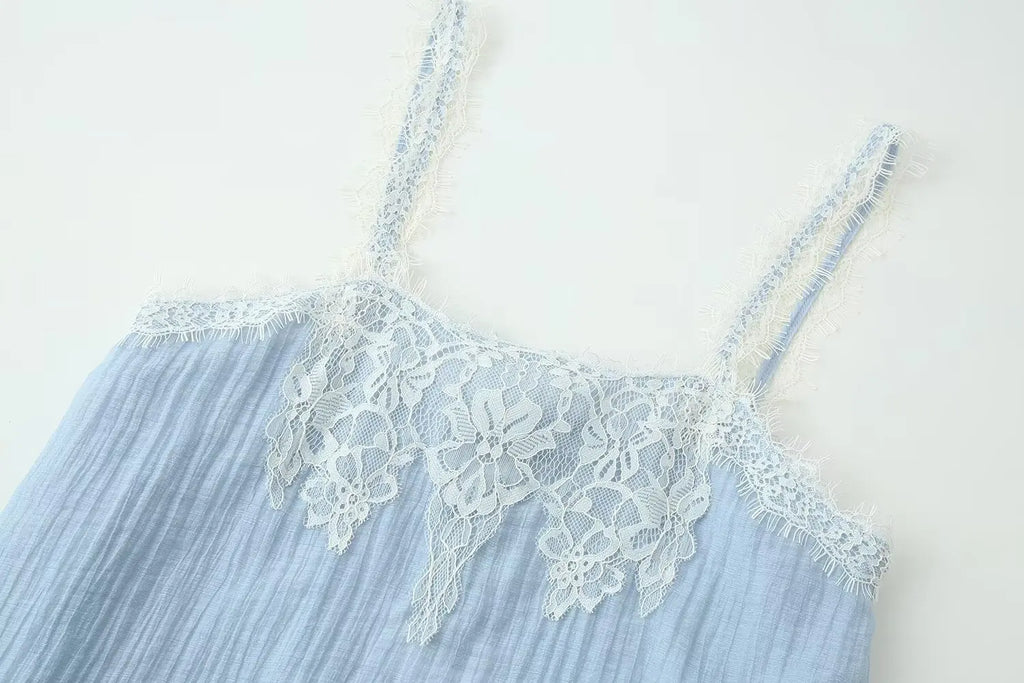 Patchwork Lace Camisole Top And Midi Skirt Set