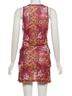 Leopard Print Mesh Patchwork Dress With Ring Details