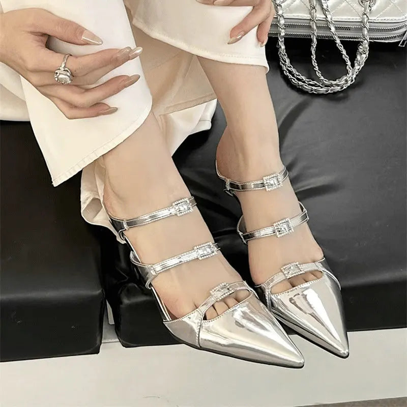 Sparkle Rhinestone Patent Leather Sandal With Thin Strap