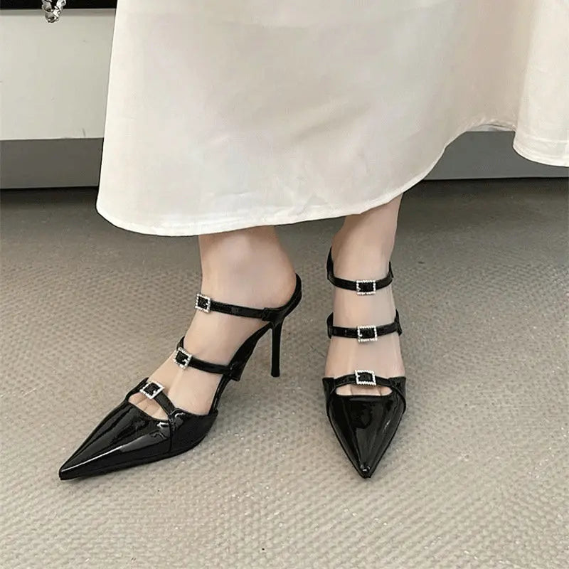 Sparkle Rhinestone Patent Leather Sandal With Thin Strap