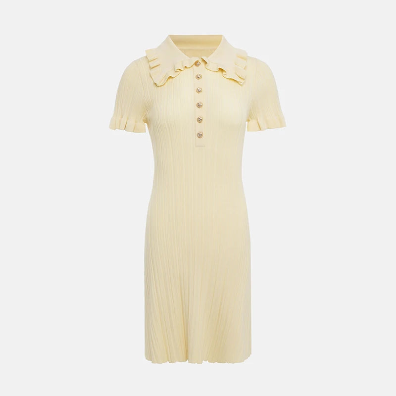 Ruffled High Waist Mini Dress Short Sleeve Knit Elegant Vintage