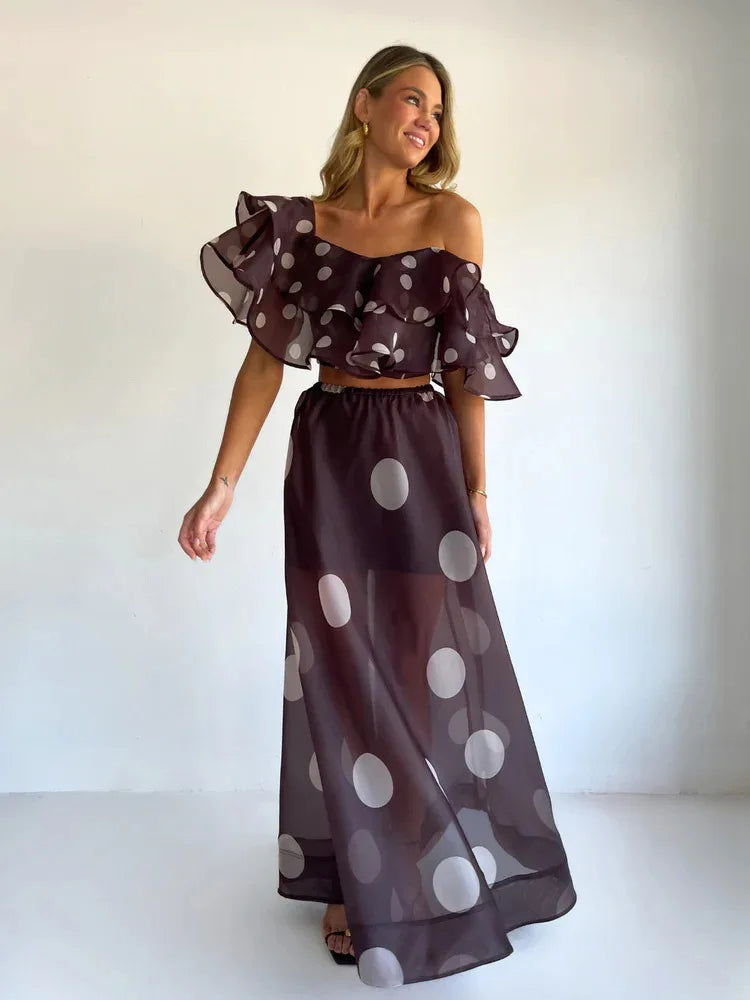 Sexy Print Asymmetrical Hem Long Skirt Set Fashionable Sleeveless Women's Polyester Fabric Casual Leisure Suit