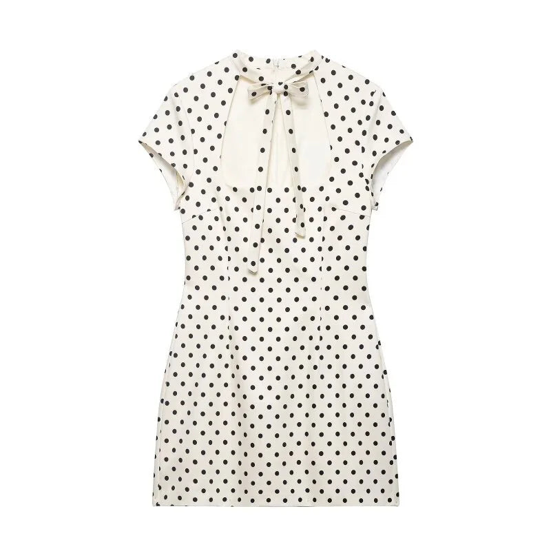 Polka Dot Cutout Bow Front Mini Dress