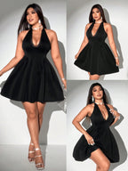 Plus Size Lace Trim V Neck Sleeveless Puff Evening Dress