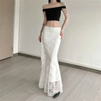 Patchwork Lace Pleated Skirt With High Waist Irregular Hem Cream Ruched Elegance