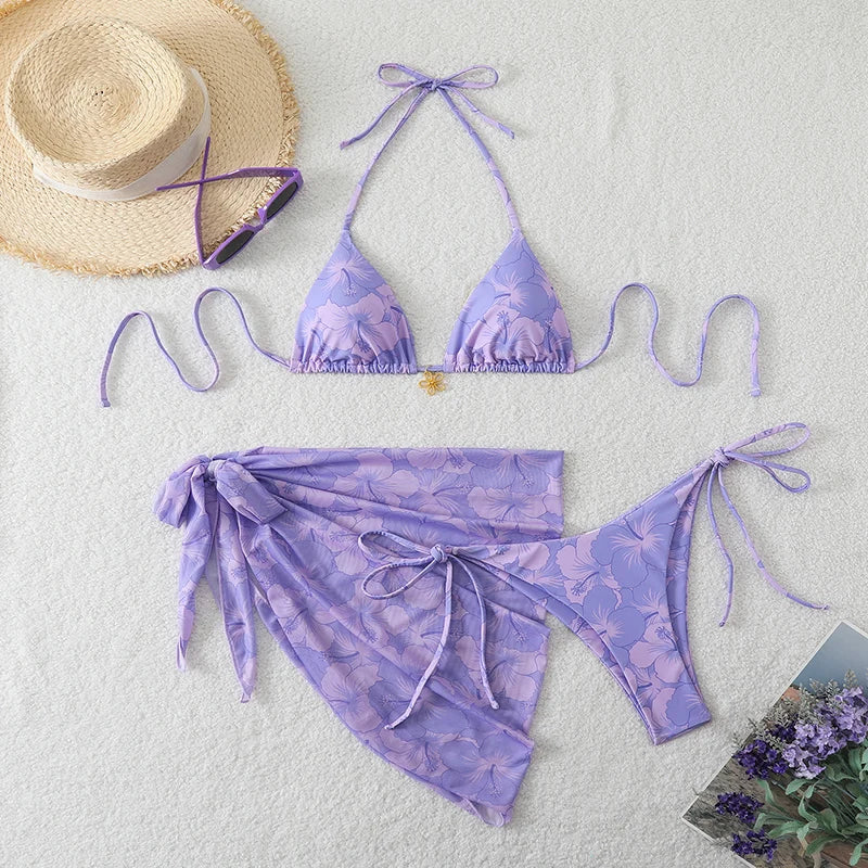 Triangle Bikini Set With Cover Up