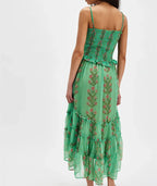 Women Floral Cami Dress Smocked Square Neck Spaghetti Strap Backless Tiered Ruffled High Low Midi Dress