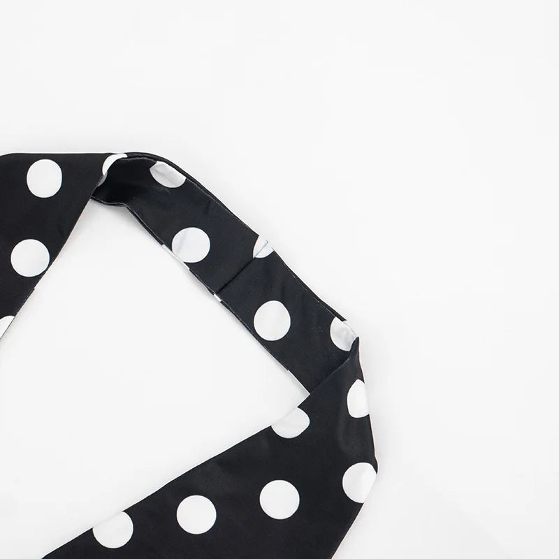Patchwork Polka Dot Print Two Piece Set With Backless Halter Crop Top And Pleated Waist Capri Pants