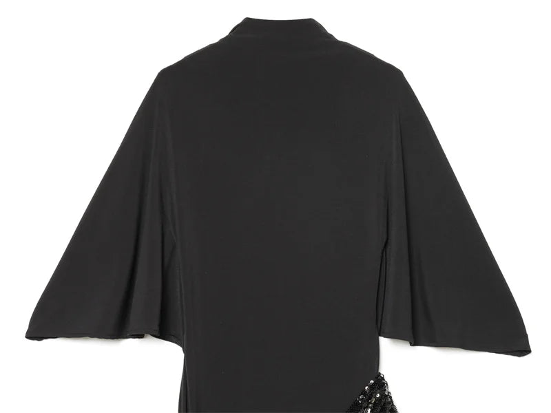 Backless Sequin Patchwork Maxi Dress With Wide Sleeves