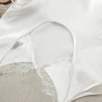 Sexy White Spaghetti Strap Short Lace Pullover Ruched Backless Nightgown