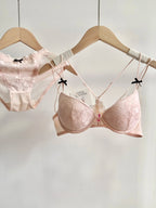 Lace Front Closure Lingerie Set For Women Wirefree Push Up Bra Delicate Straps Lightweight Comfort