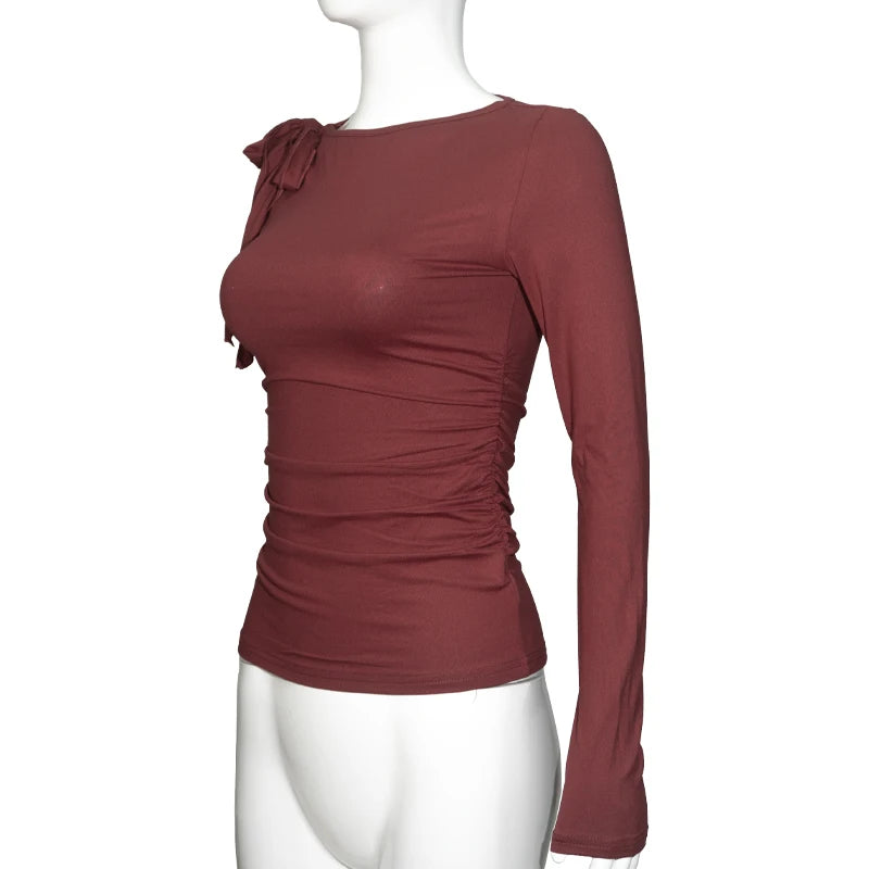 Long Sleeve Belted Top With Gathered Design