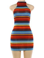 Stripe Patchwork Bodycon Mini Dress Halter Backless Off Shoulder
