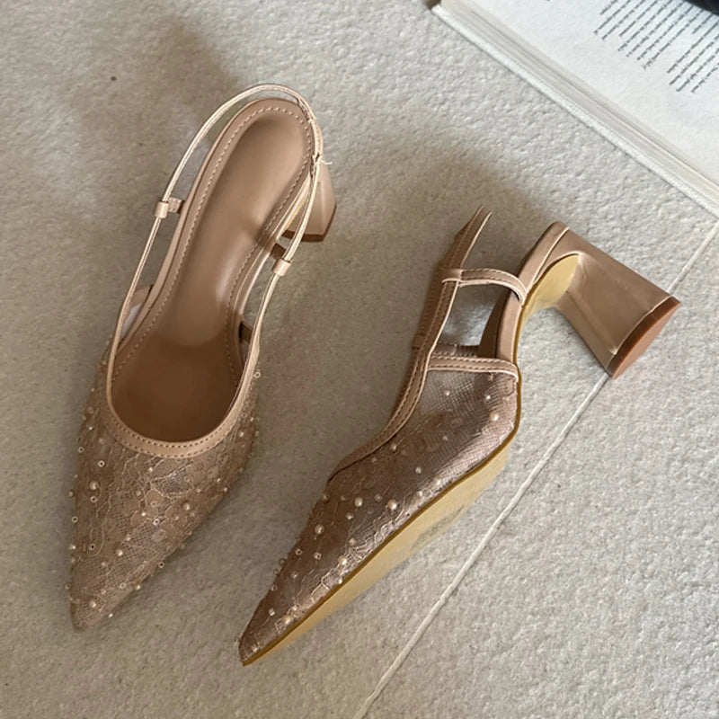 Elegant Pointed Toe Slingback Pumps In Breathable Mesh