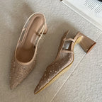 Elegant Pointed Toe Slingback Pumps In Breathable Mesh