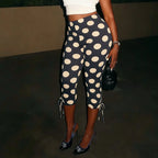 Polka Dot Patchwork Capri Pants With Drawstring Waist