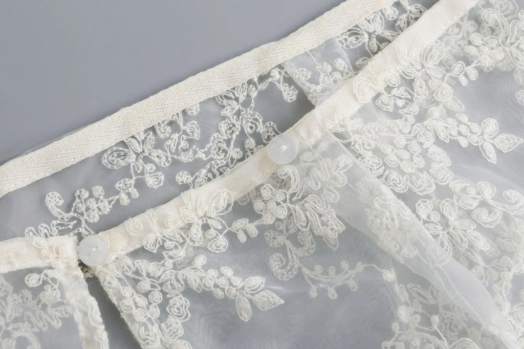 Floral Embroidered Lace Sheer Skirt Overlay