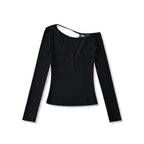 Lace Splice Long Sleeve Vneck Top For Night Out Chic
