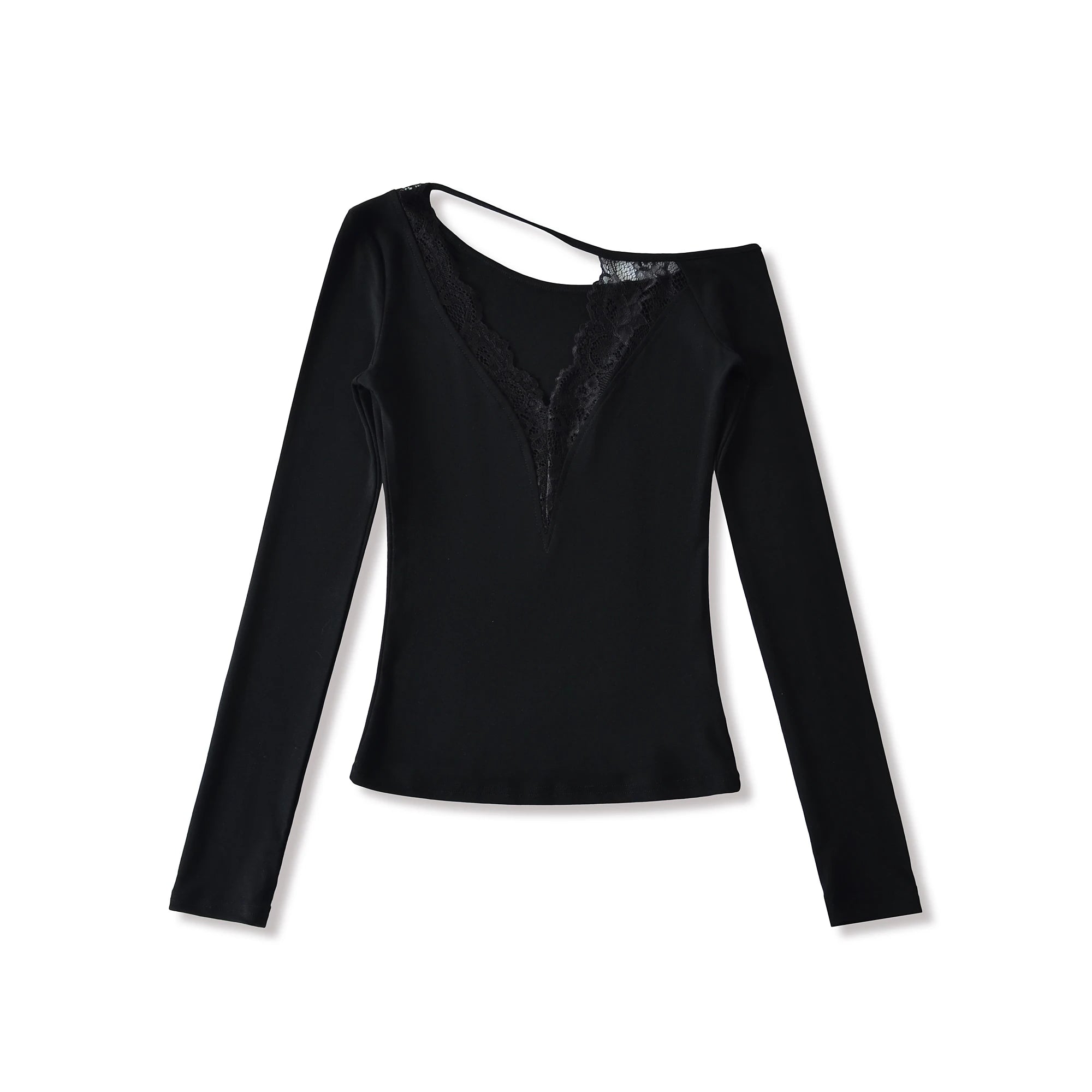 Lace Splice Long Sleeve Vneck Top For Night Out Chic
