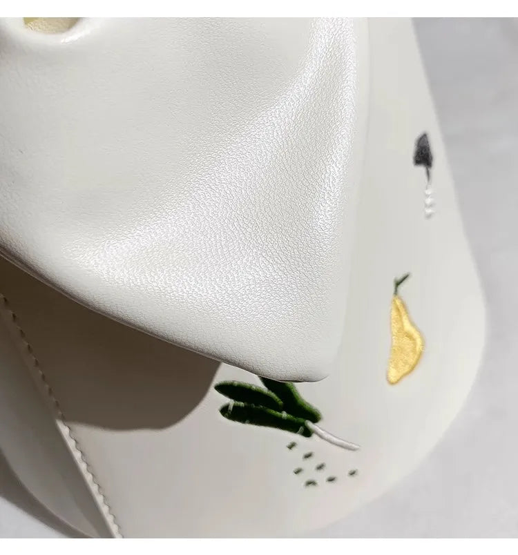 Whisper Bloom Embroidered Floral Bucket Bag With Textured Surface For Everyday Chic And Elegant Casual Carry