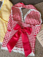 Halter Neck Bow Plaid Crop Top With Shirred Back For Women Cute Fashion Blouse